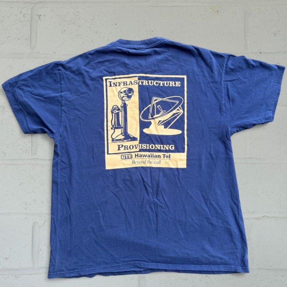Vintage 90s GTE Hawaiian Tel Promo T-Shirt Single Stitch Navy XL